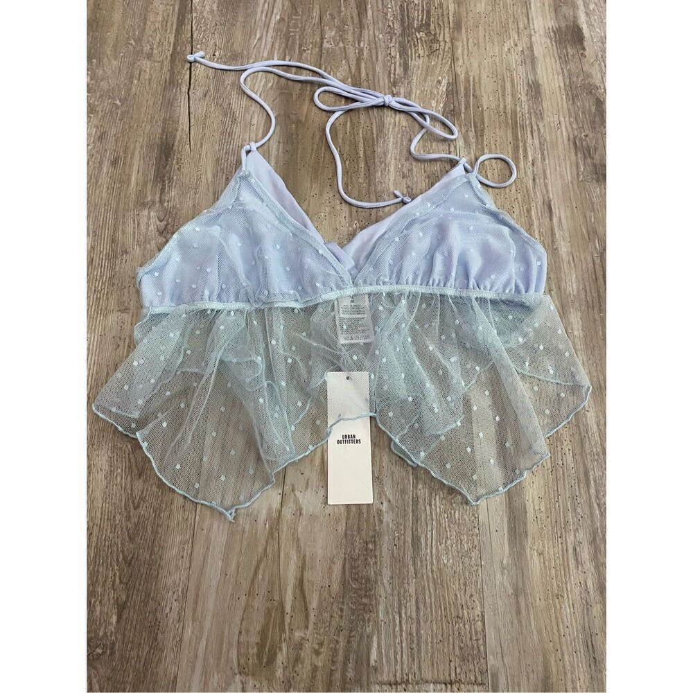 Urban Outfitters Babydoll Swimsuit Top Blue With Lace Size Medium